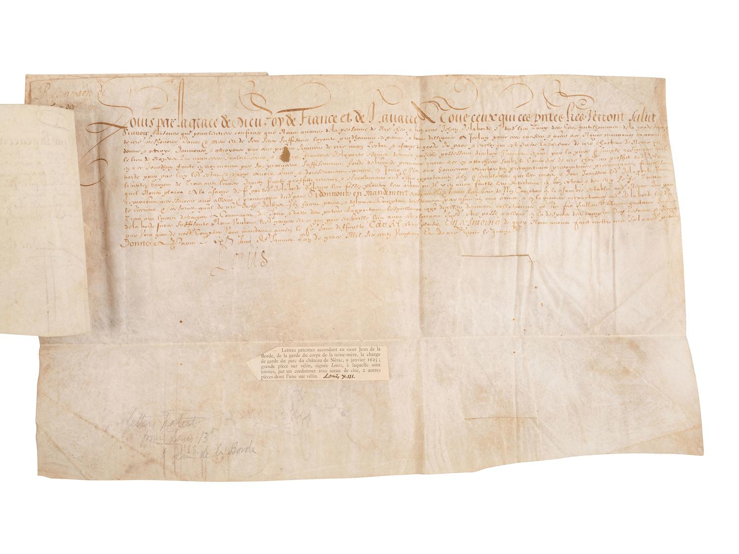 [EUROPE]. Document signed ("Louis"), by King Louis XIII of France (1601-1643).