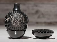 Carved Miniature Blackware Pottery