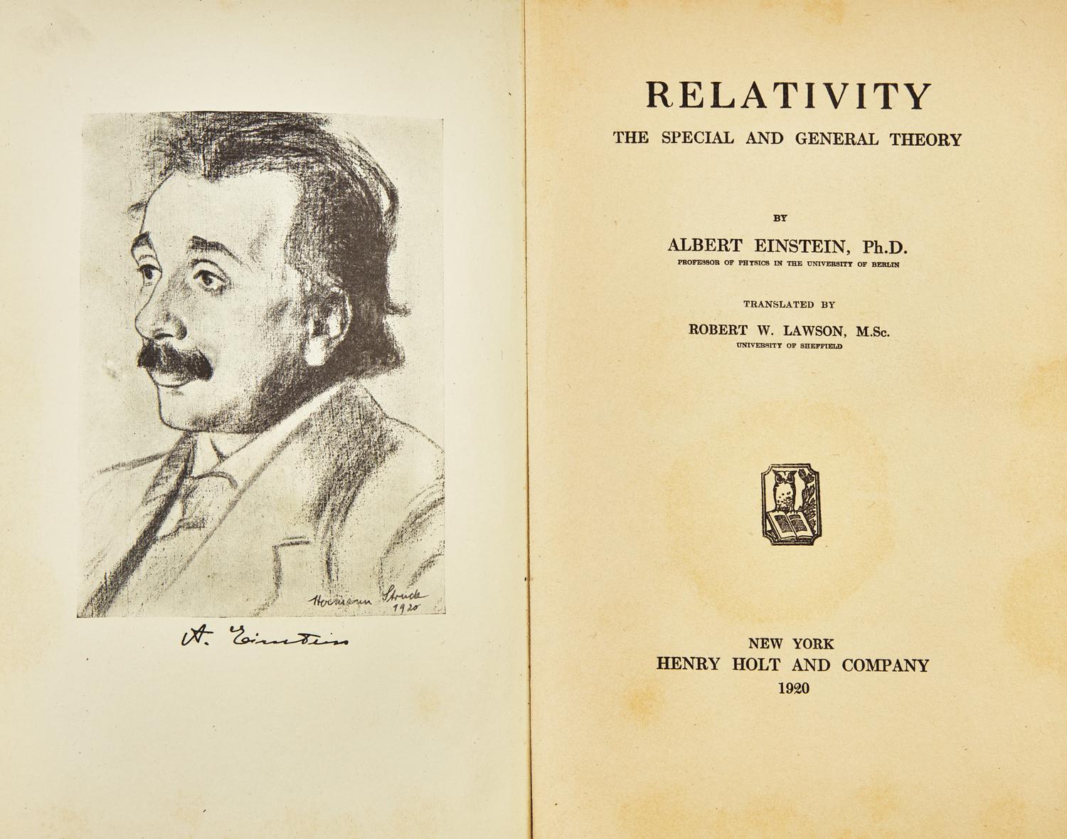 [SCIENCE & MEDICINE]. EINSTEIN, Albert. Relativity The Special and General Theory. New York: Henry Holt and Company, 1920.