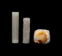 Three Chinese White Jade Scholar's Objects, 20th Century 近代 白玉把件三枚