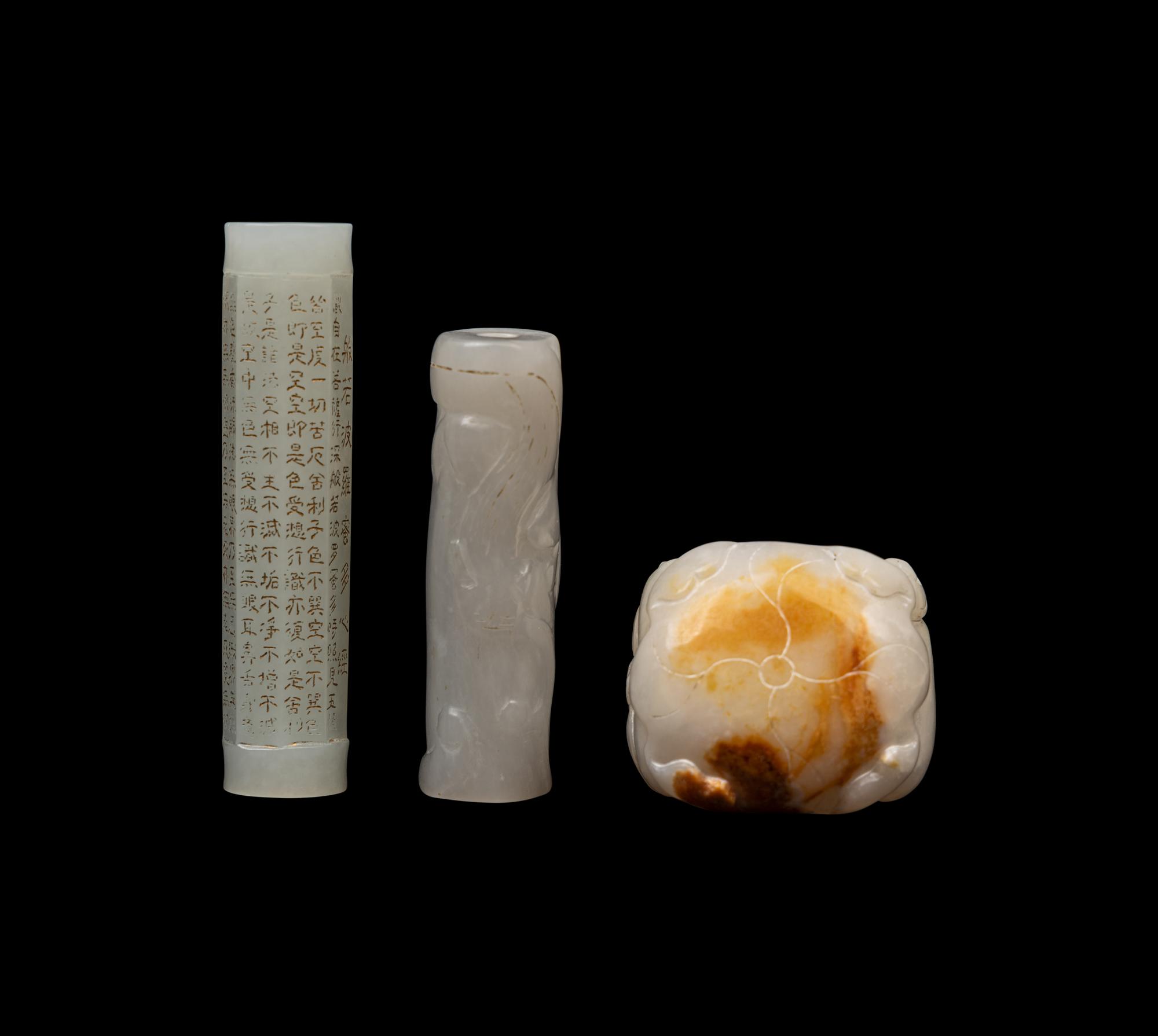 Three Chinese White Jade Scholar's Objects, 20th Century 近代 白玉把件三枚