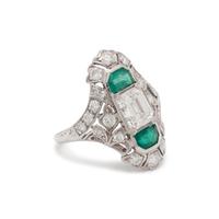 ART DECO, DIAMOND AND EMERALD RING
