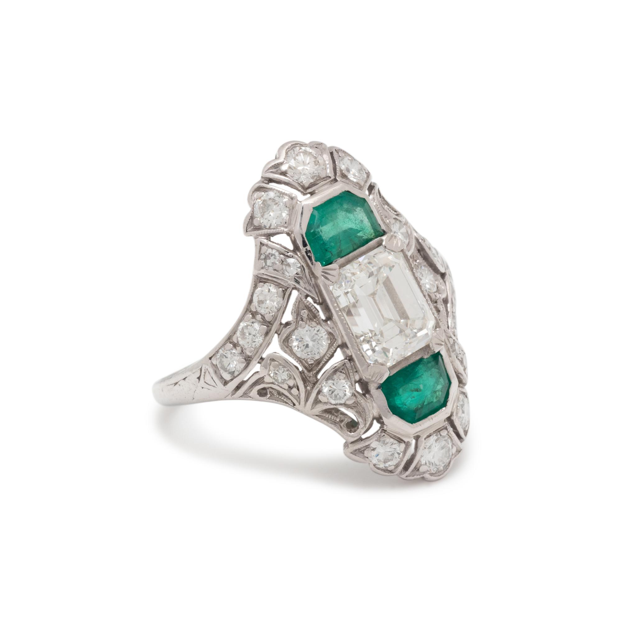 ART DECO, DIAMOND AND EMERALD RING