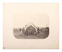 [CIVIL WAR]. Albumen photograph of Union officers posed in front of a tent.