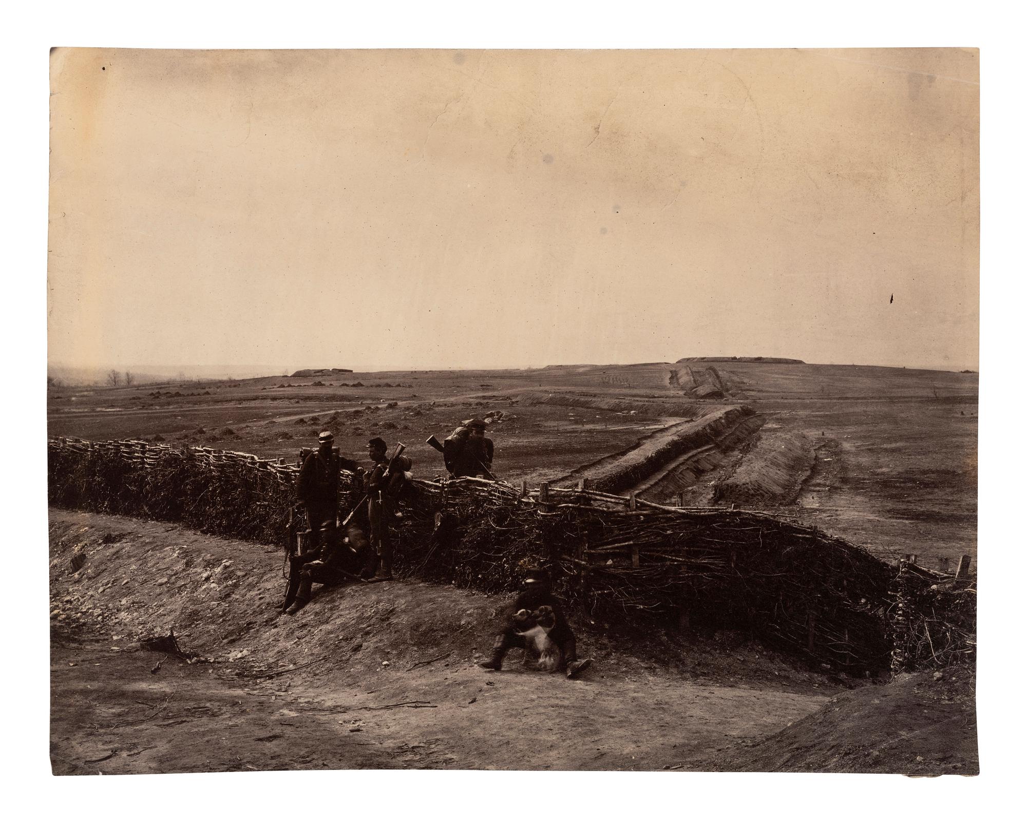 [CIVIL WAR]. [BARNARD, George N. (1819-1902), and GIBSON, James F. (1828-1905), photographers]. Confederate Fortifications on Heights of Centreville, Virginia . [Washington, DC: Brady & Co., 1862].
