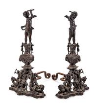 A Pair of Baroque Style Bronze Figural Andirons