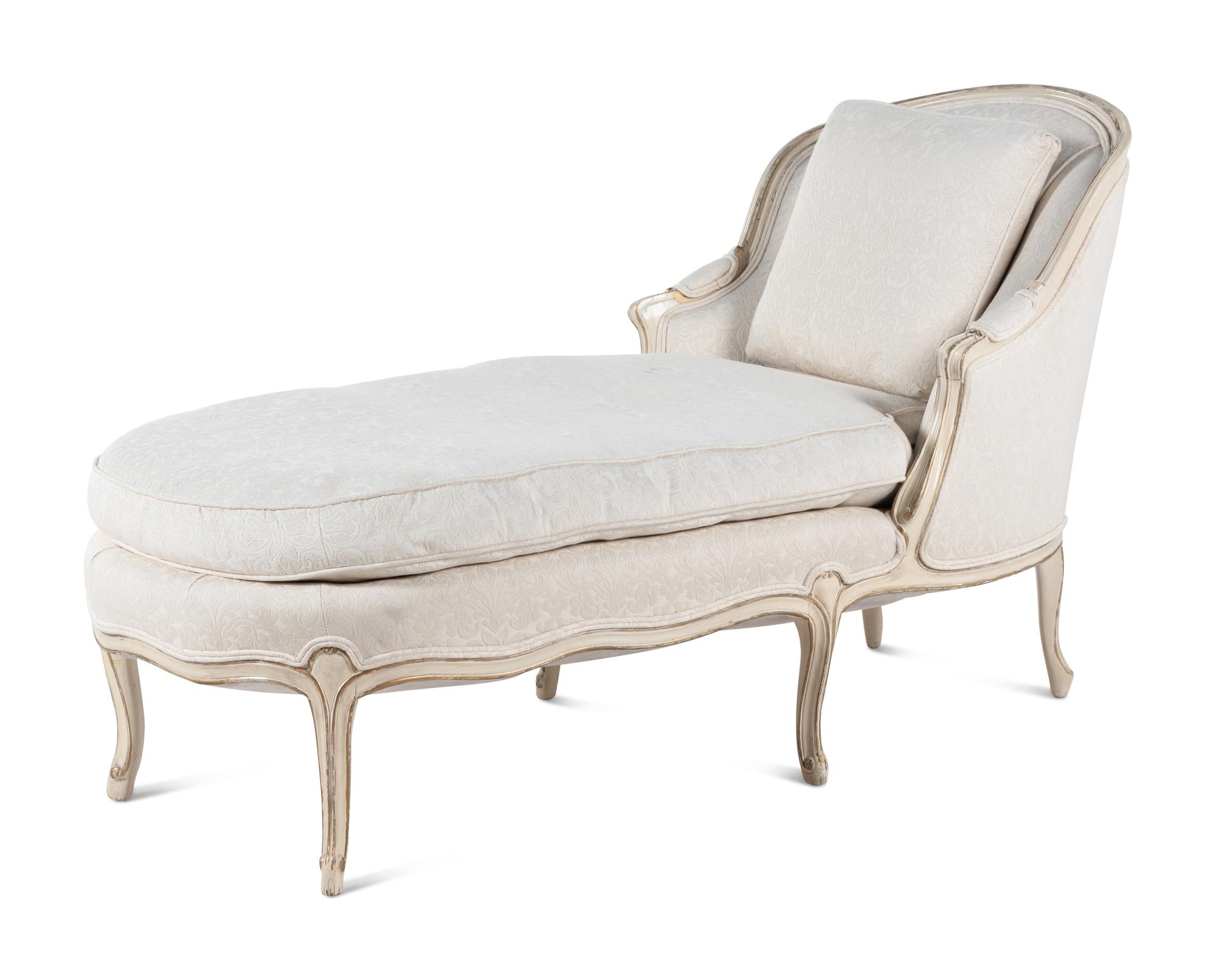 A Louis XV Style Cream-Painted Chaise Longue