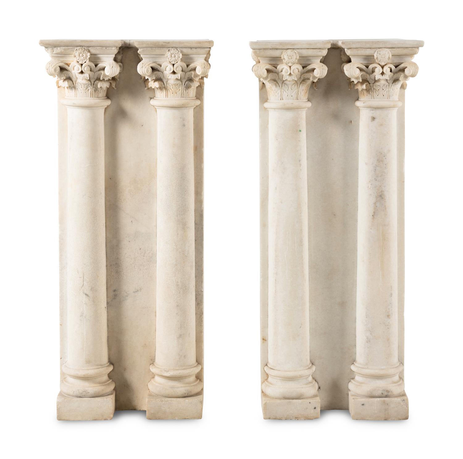 A Pair of Carved White Marble Pilasters