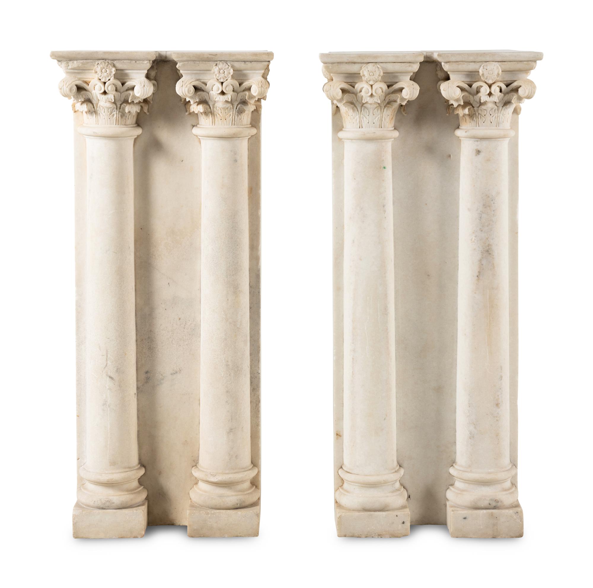 A Pair of Carved White Marble Pilasters