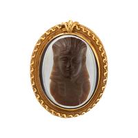 ANTIQUE, YELLOW GOLD AND AGATE CAMEO PENDANT/BROOCH