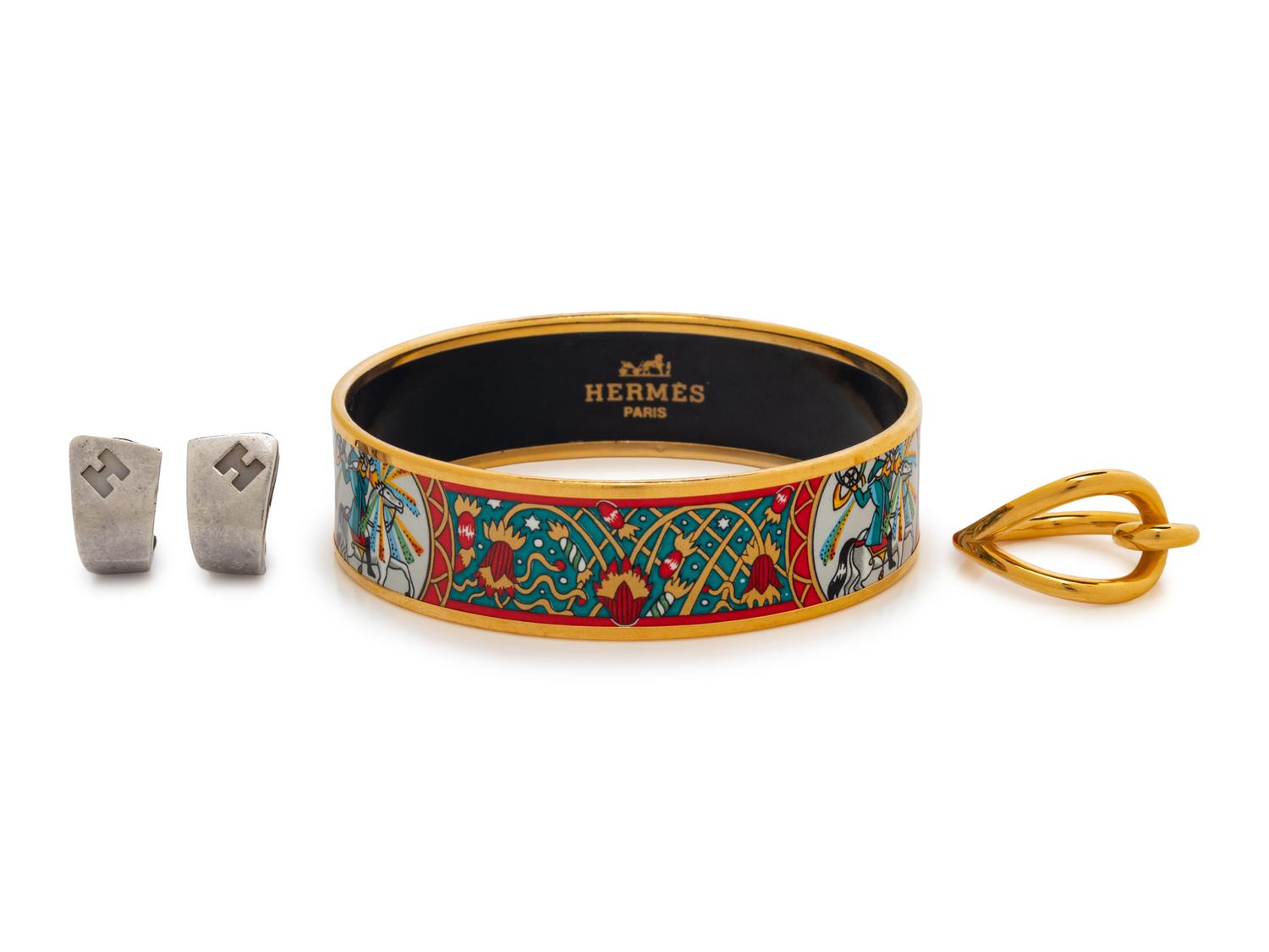 Hermès Bangle, Ear Clips, and Scarf Ring
