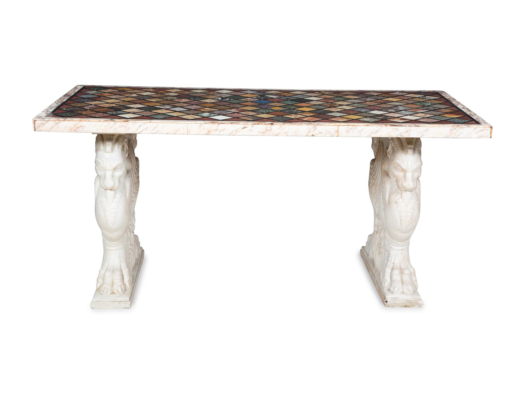 An Italian Specimen Marble and Carved White Marble Table