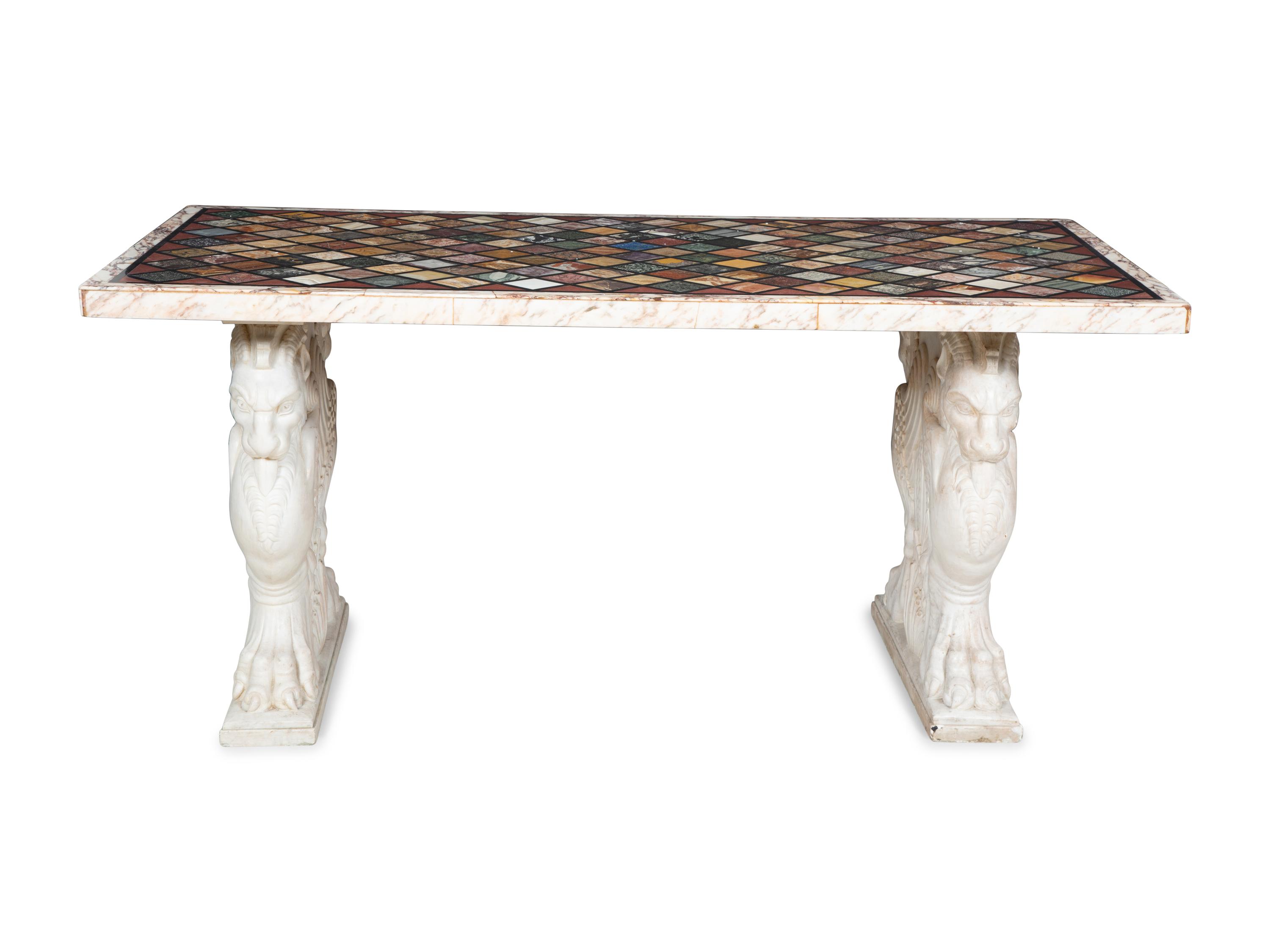 An Italian Specimen Marble and Carved White Marble Table