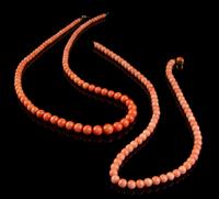 Two Chinese Coral Beaded Necklaces