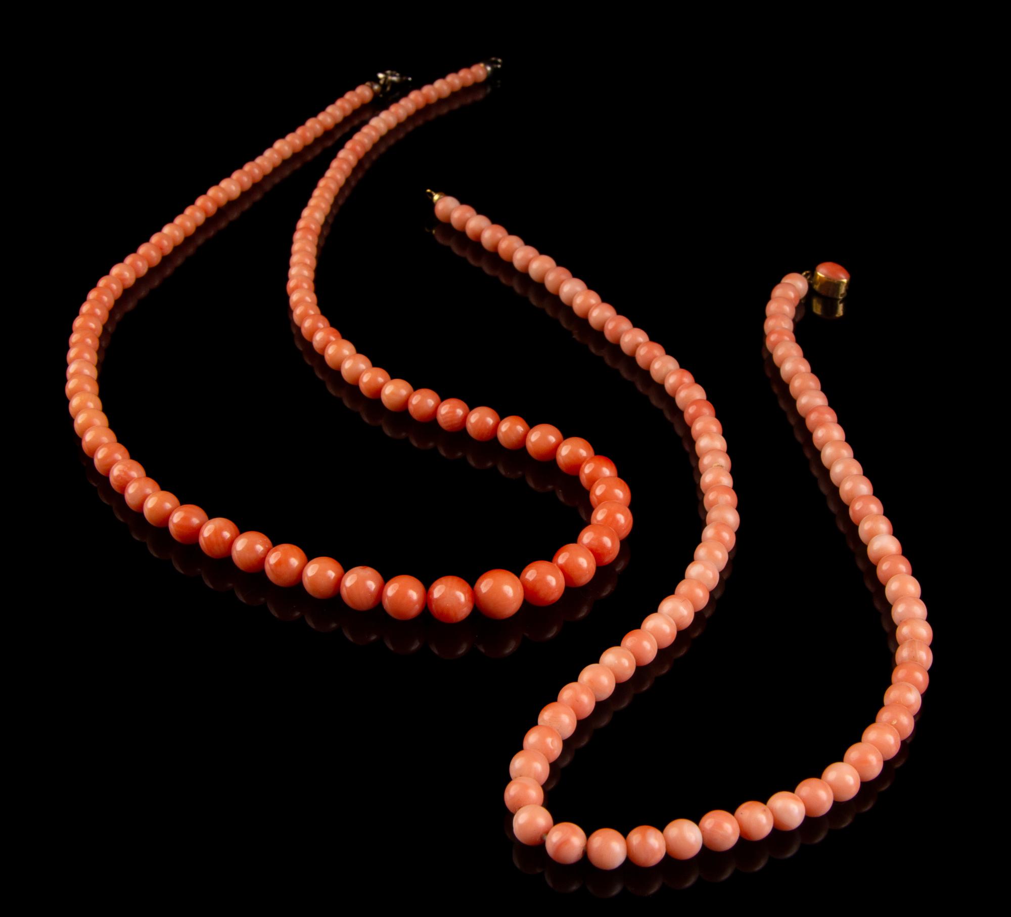 Two Chinese Coral Beaded Necklaces