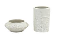 Two White Basalt Porcelain Articles Height of larger 4 1/2 inches.