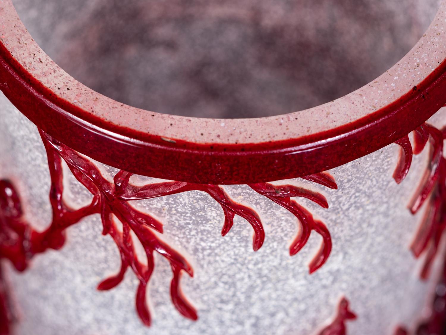 Two Chinese Ruby-Red Overlay Snowflake Ground Glass Vessels
