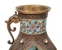 Five Japanese Archaistic Blue Ground Cloisonné Enameled Vases