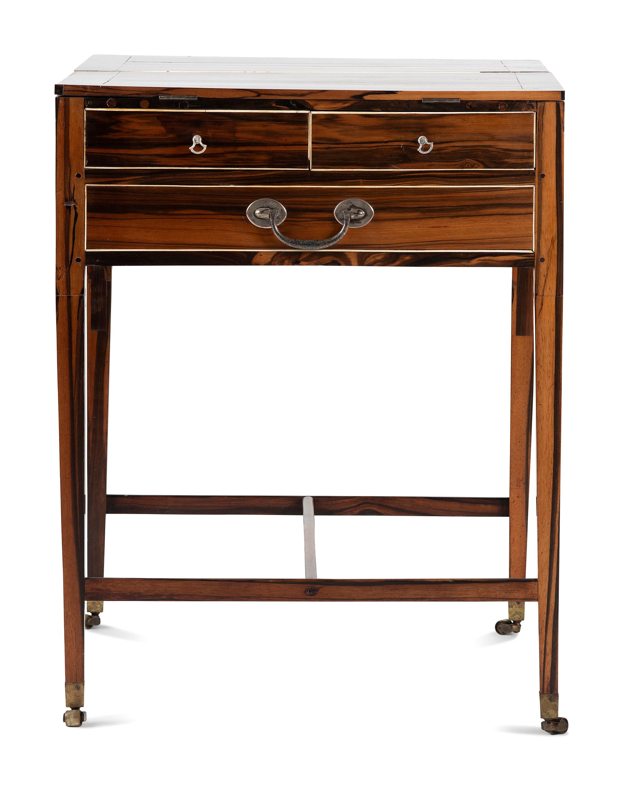 A Regency Ivory Inlaid and Silver Mounted Calamander Campaign Desk