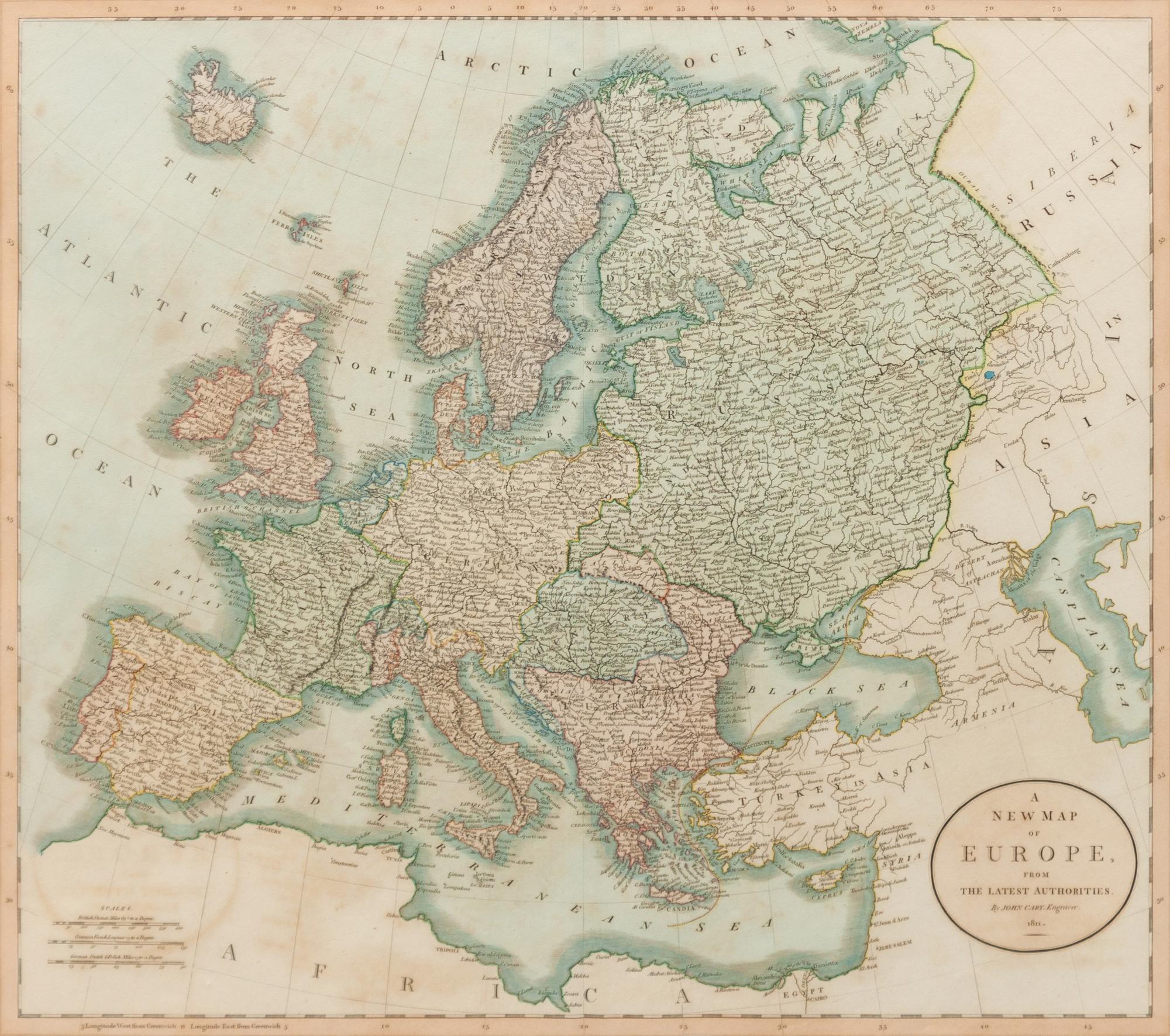 Three Historic Maps: New Map of Europe from The Latest Authorities, 1811, Delaware from the Belt Authorities, 1796, North Carolina published by J.H. Colton & Co.,