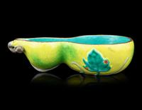 A Yellow Ground Famille Rose Gourd-Form Tray