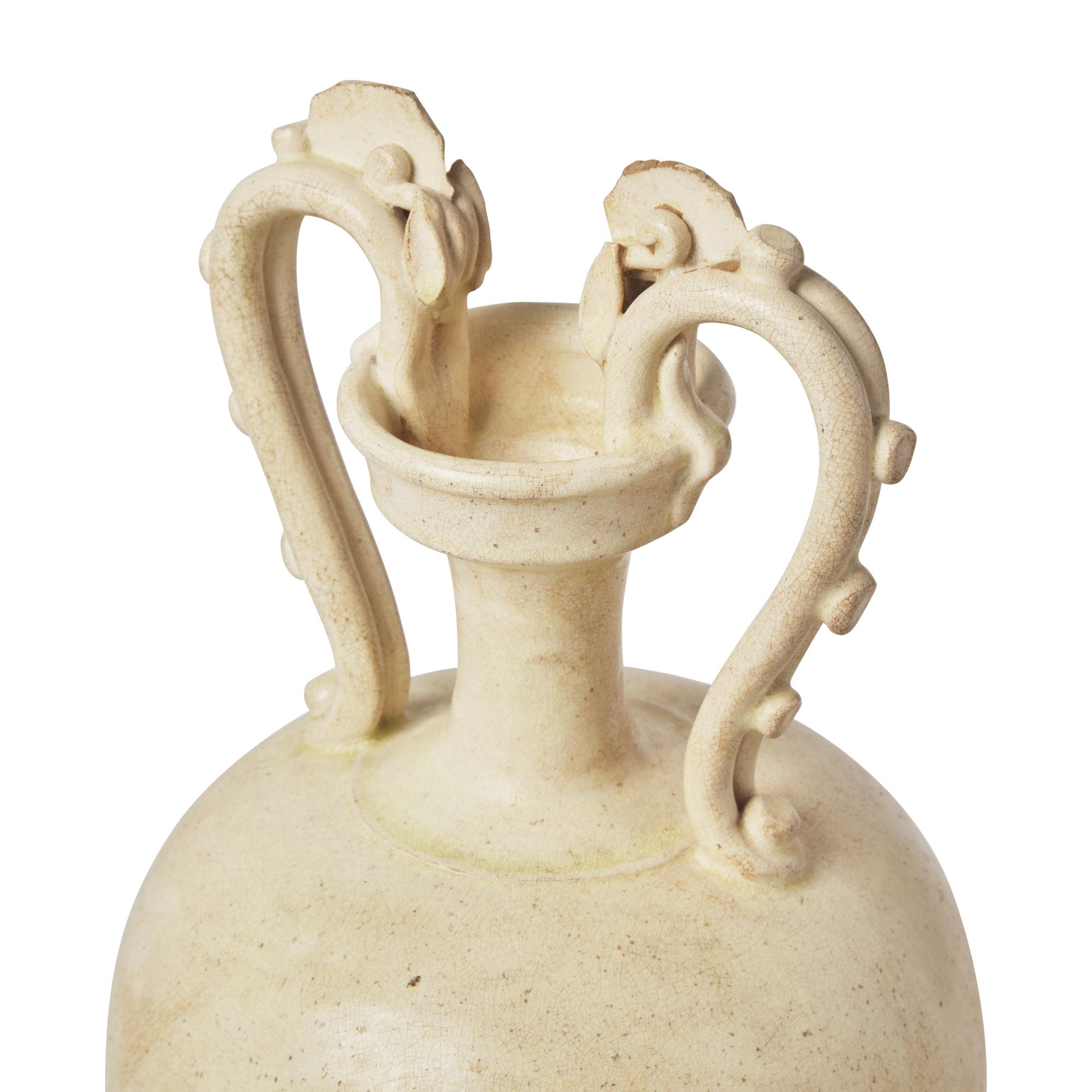 A Chinese White Glazed Pottery 'Amphora' Vase, Tang Dynasty 唐 白釉雙龍尊