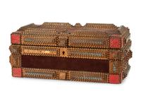 A Painted Wood and Velvet Tramp Art Box