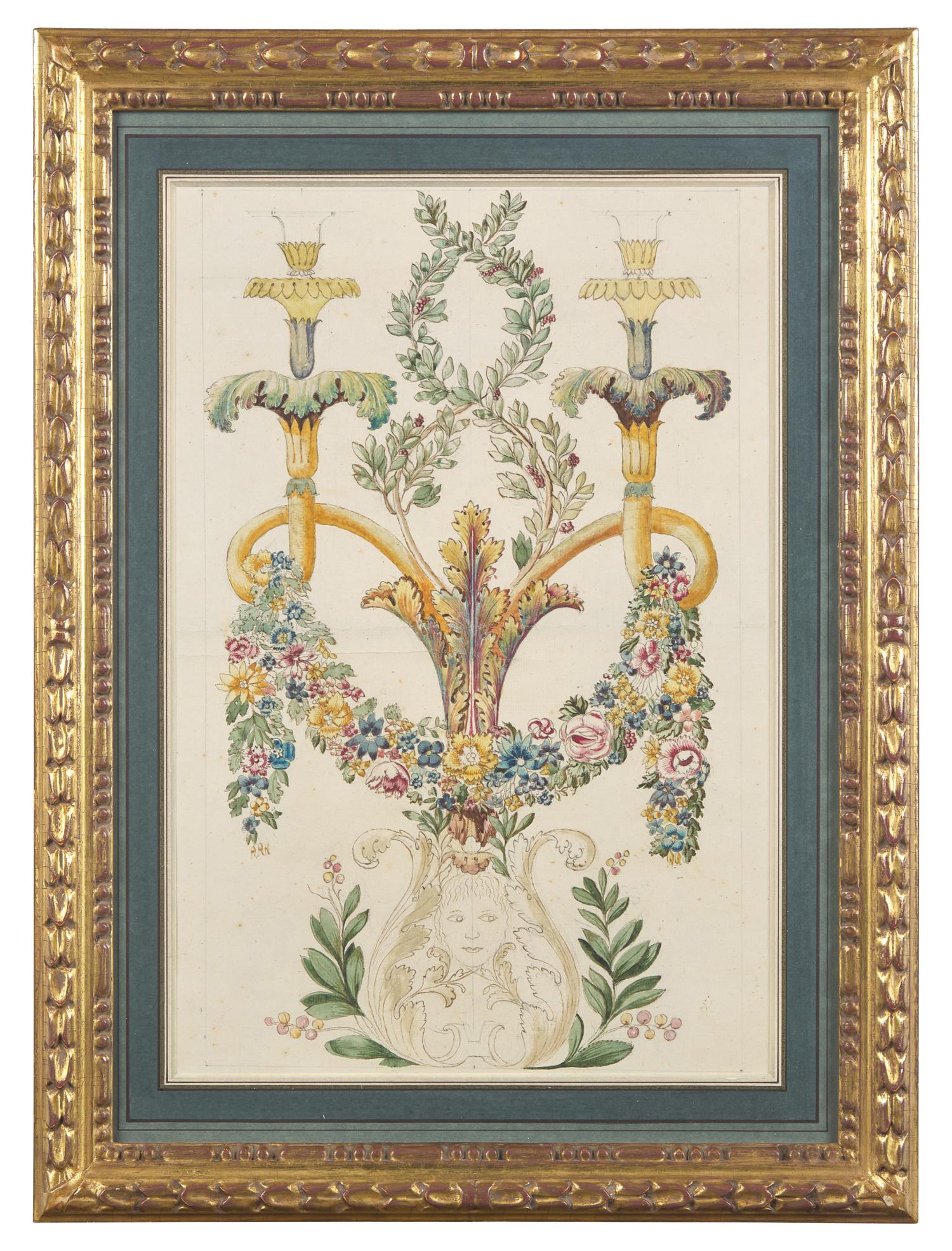 Design for a Candelabrum decorated with acanthus leaves, berries, and a garland of flowers