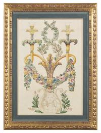 Design for a Candelabrum decorated with acanthus leaves, berries, and a garland of flowers