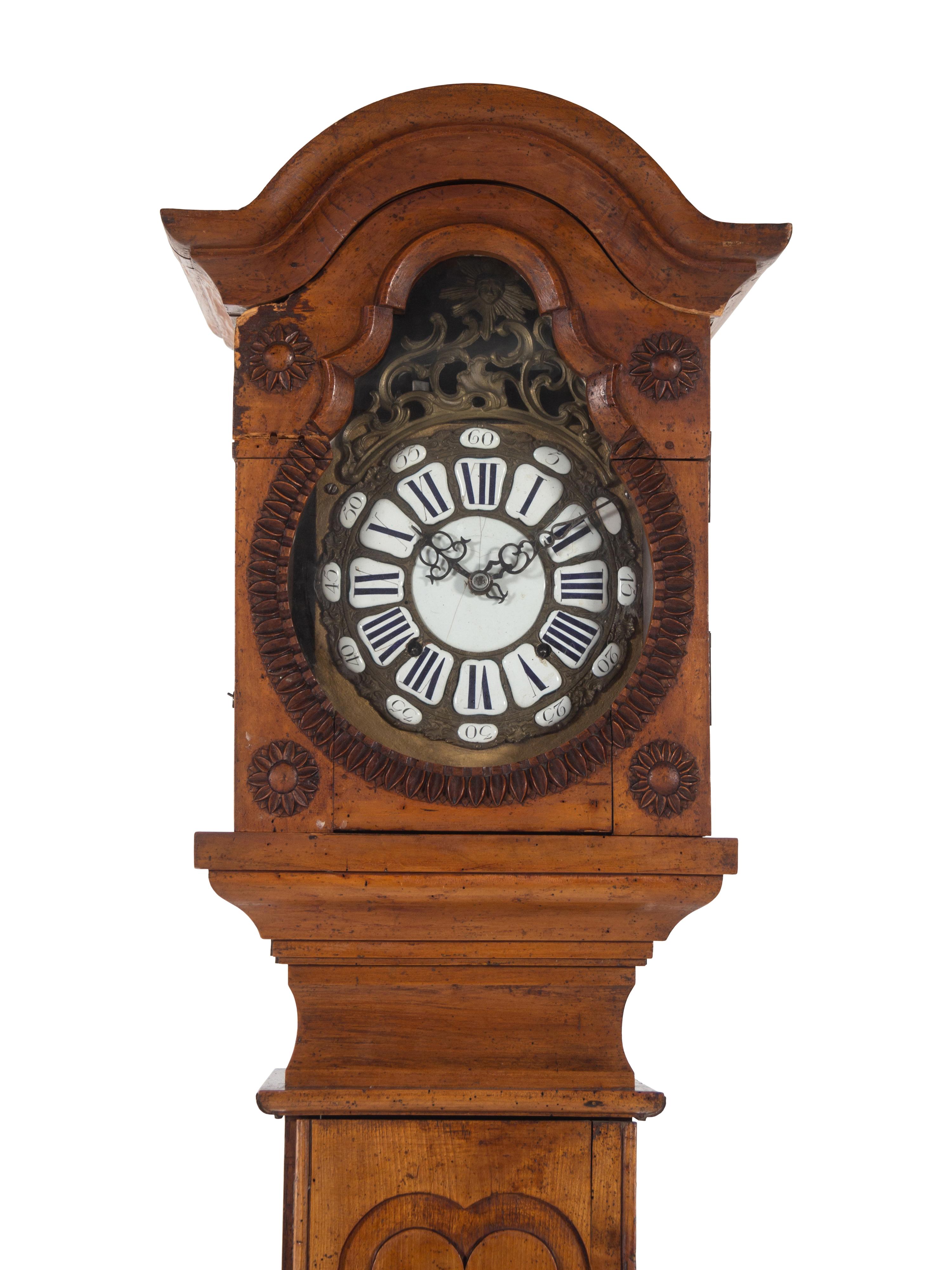 A Louis XV Povincial Fruitwood Case Clock
