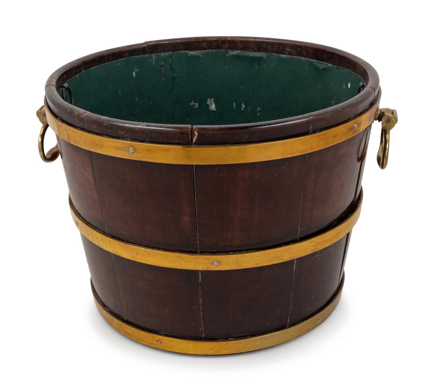A George III Brass Mounted Oak Bucket with Liner
