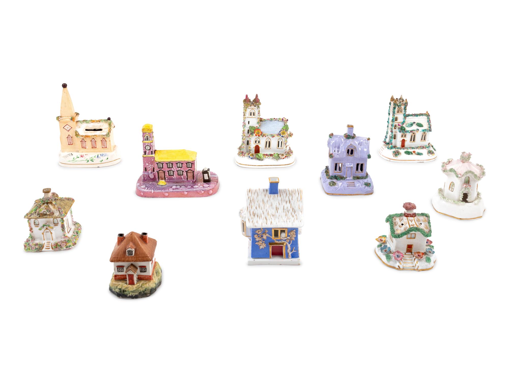 A Collection of Staffordshire Pottery Incense Burners and Cottage Ornaments