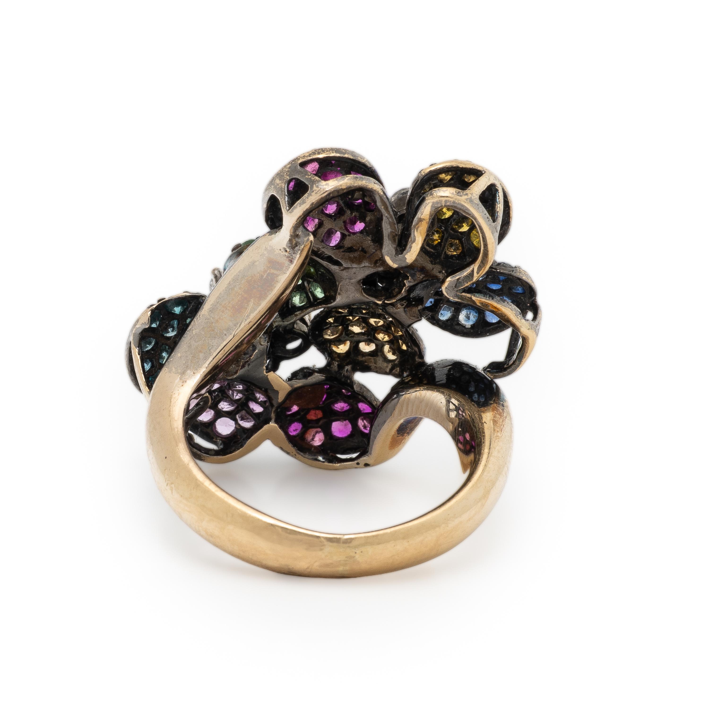 Multigem, Diamond, and Bicolor Gold Flower Ring
