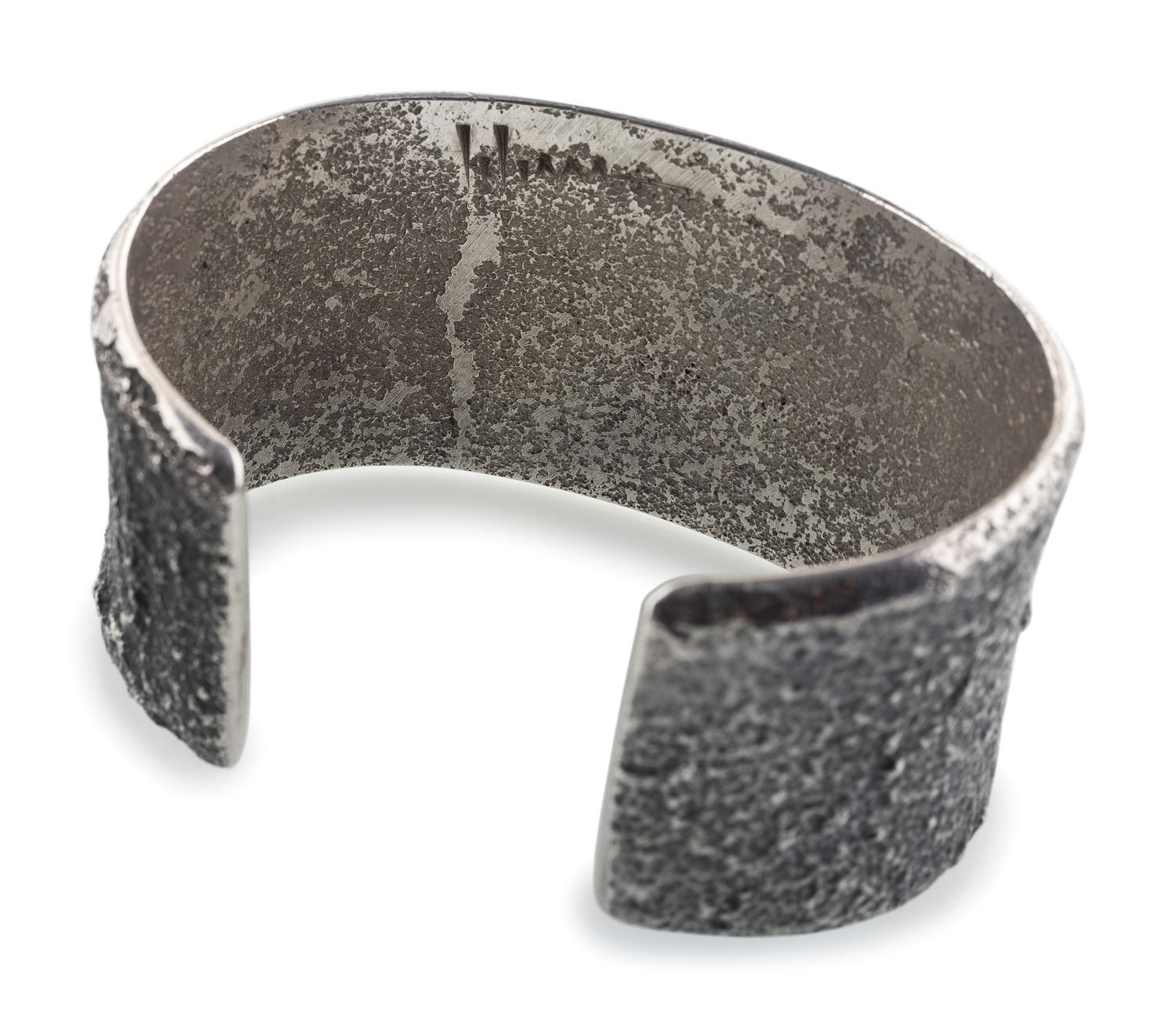 14k Gold and Silver Tufa Cast Cuff Bracelet, with Lander Turquoise