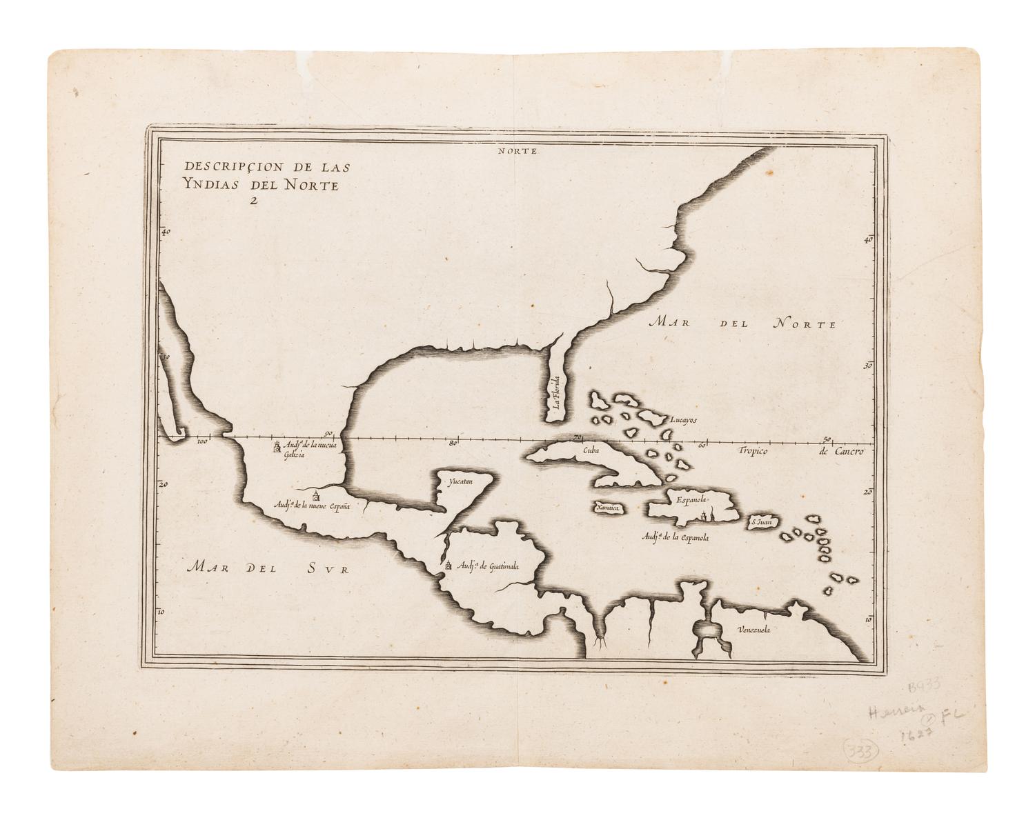 HERRERA Y TORDESILLAS, Antonio de. Descrip ç ion de las Yndias del Norte 2 . [Madrid, 1622].
