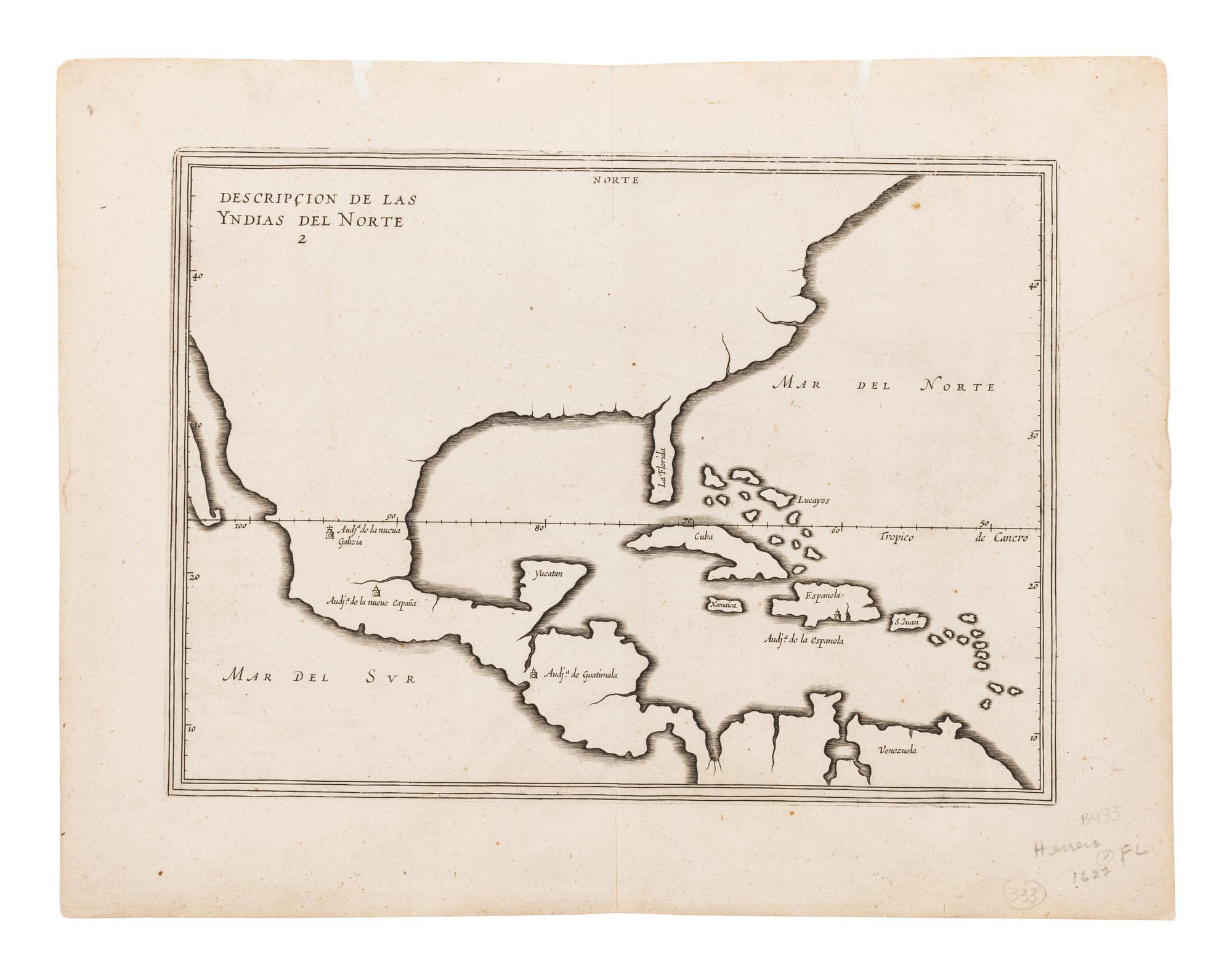 HERRERA Y TORDESILLAS, Antonio de. Descrip ç ion de las Yndias del Norte 2 . [Madrid, 1622].