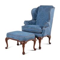 A George I Style Walnut Wingback Armchair and Ottoman