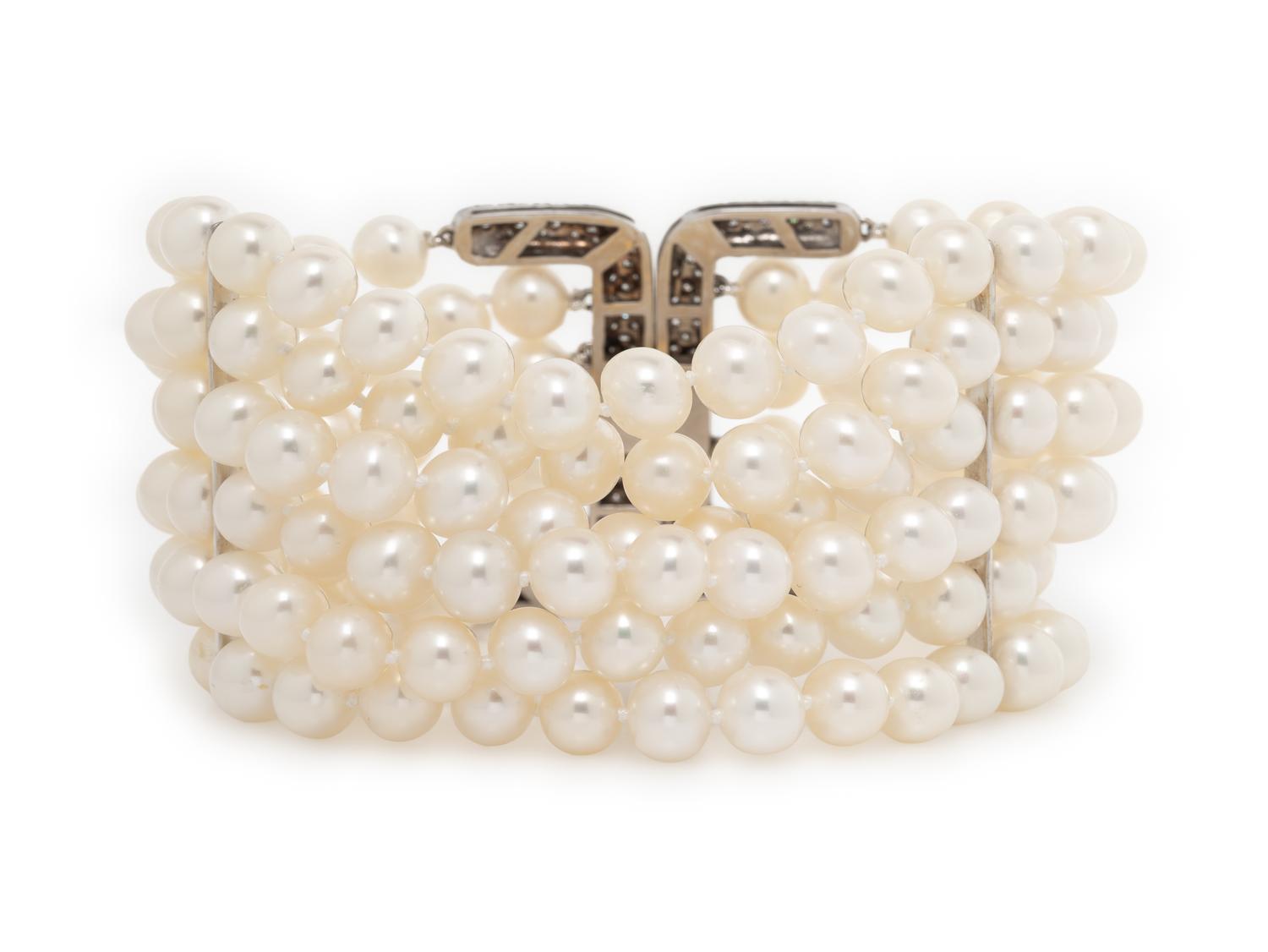 CULTURED PEARL AND DIAMOND BUCKLE BRACELET