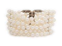 CULTURED PEARL AND DIAMOND BUCKLE BRACELET