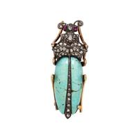 ANTIQUE, TURQUOISE, RUBY, AND DIAMOND BEETLE BROOCH