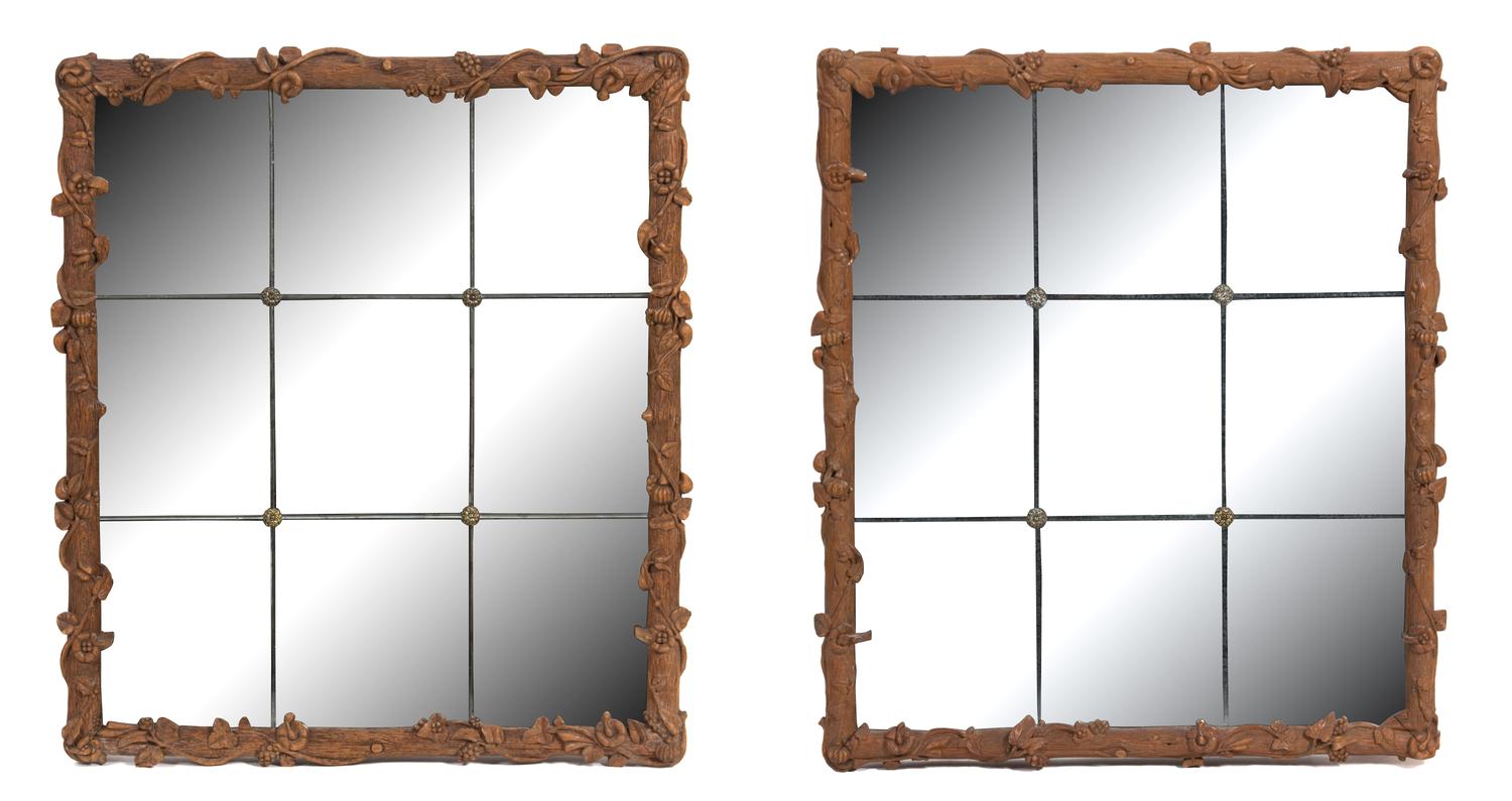 A Pair of Contemporary Carved Wood Framed Mirrors Height 37 x width 31 1/2 inches. — 20TH CENTURY