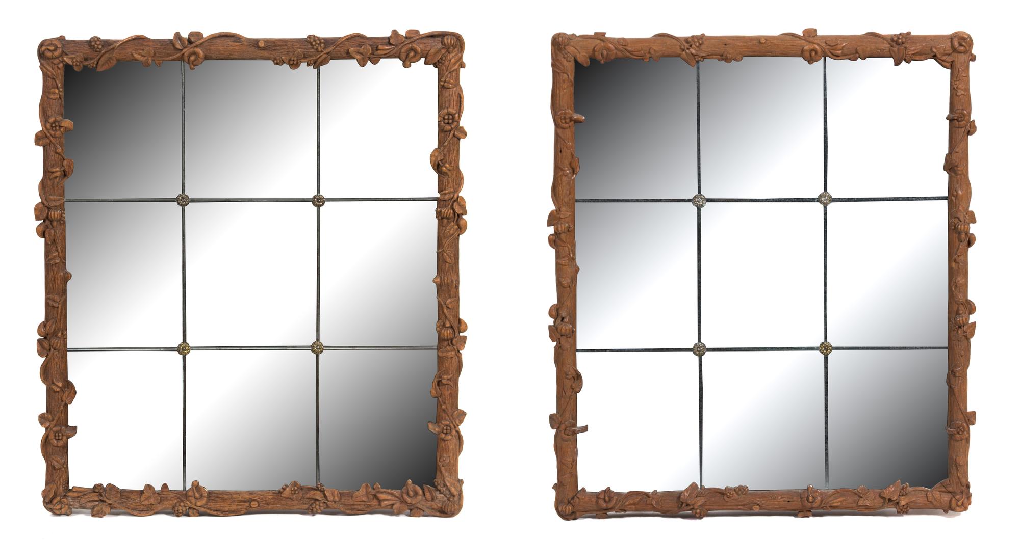 A Pair of Contemporary Carved Wood Framed Mirrors Height 37 x width 31 1/2 inches. — 20TH CENTURY