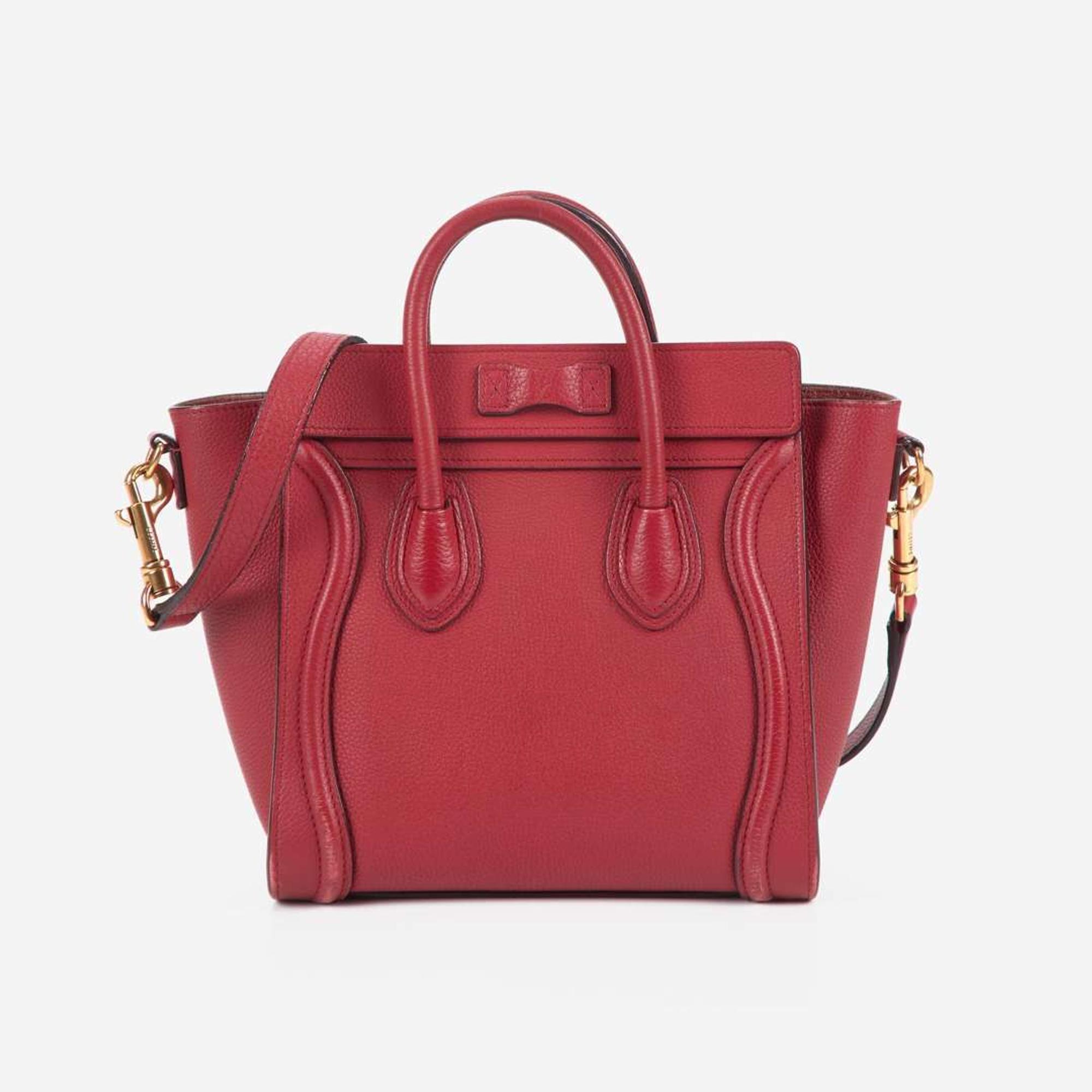 A Celine Nano Luggage Red Leather Handbag Celine