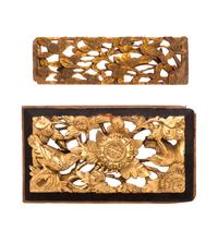 Two Chinese Gilt and Red Lacquered Wood Wall Panels Height 10 3/4 inches. — 19TH CENTURY