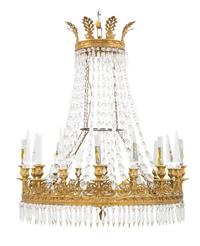 An Empire Style Gilt Bronze and Cut Glass Eight-Light Chandelier