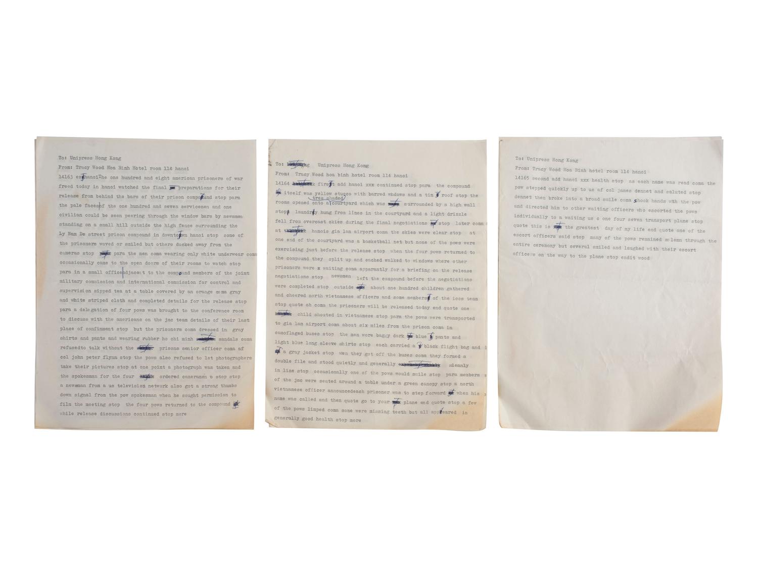 [VIETNAM WAR] - [WOMEN]. Vietnam War-era papers of Pulitzer Prize-winning combat journalist Tracy A. Wood (1943-2020), including documents related to the 1973 release of American POWs in Hanoi.
