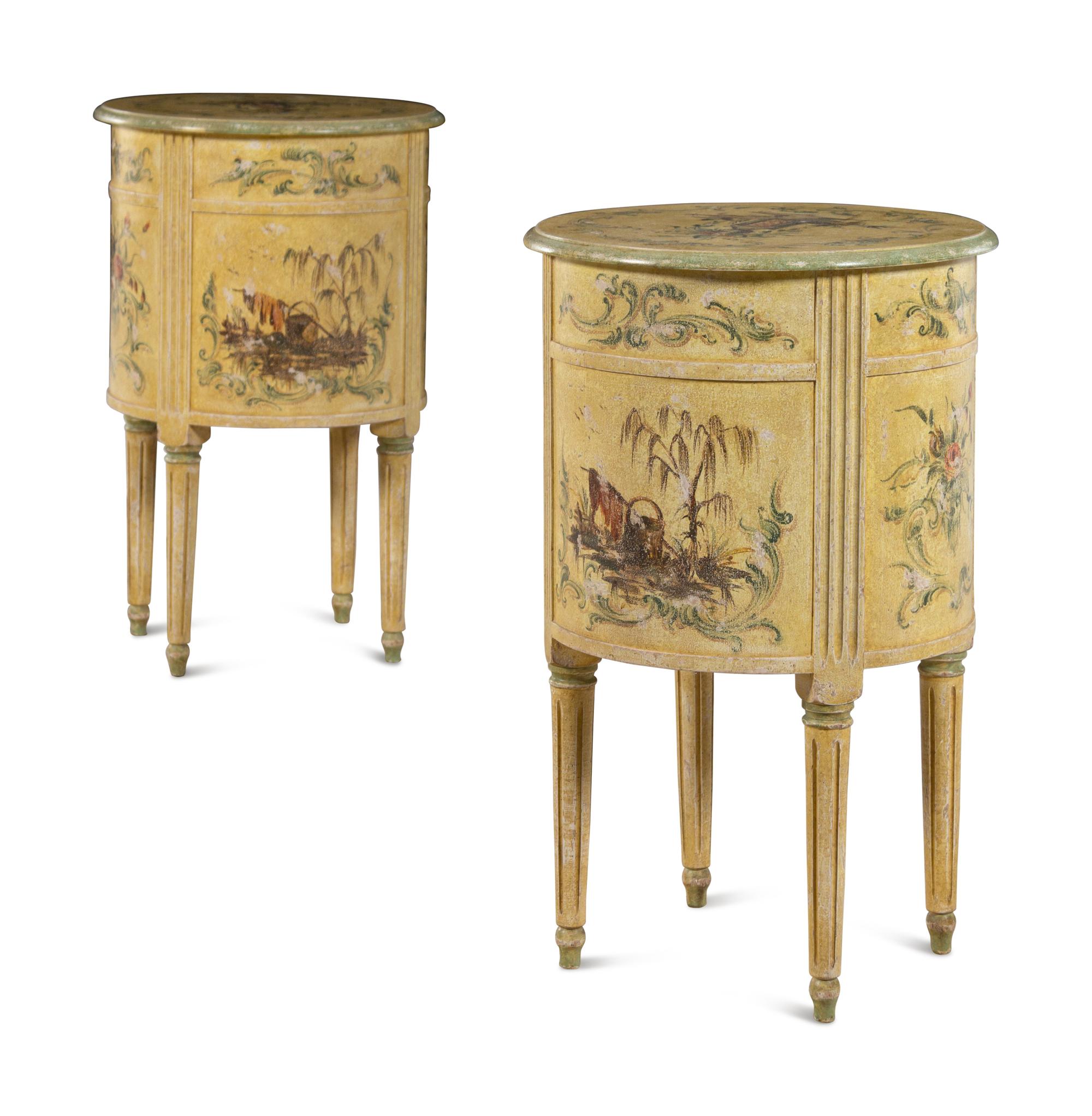 A Pair of Continental Chinoiserie Decorated End Tables