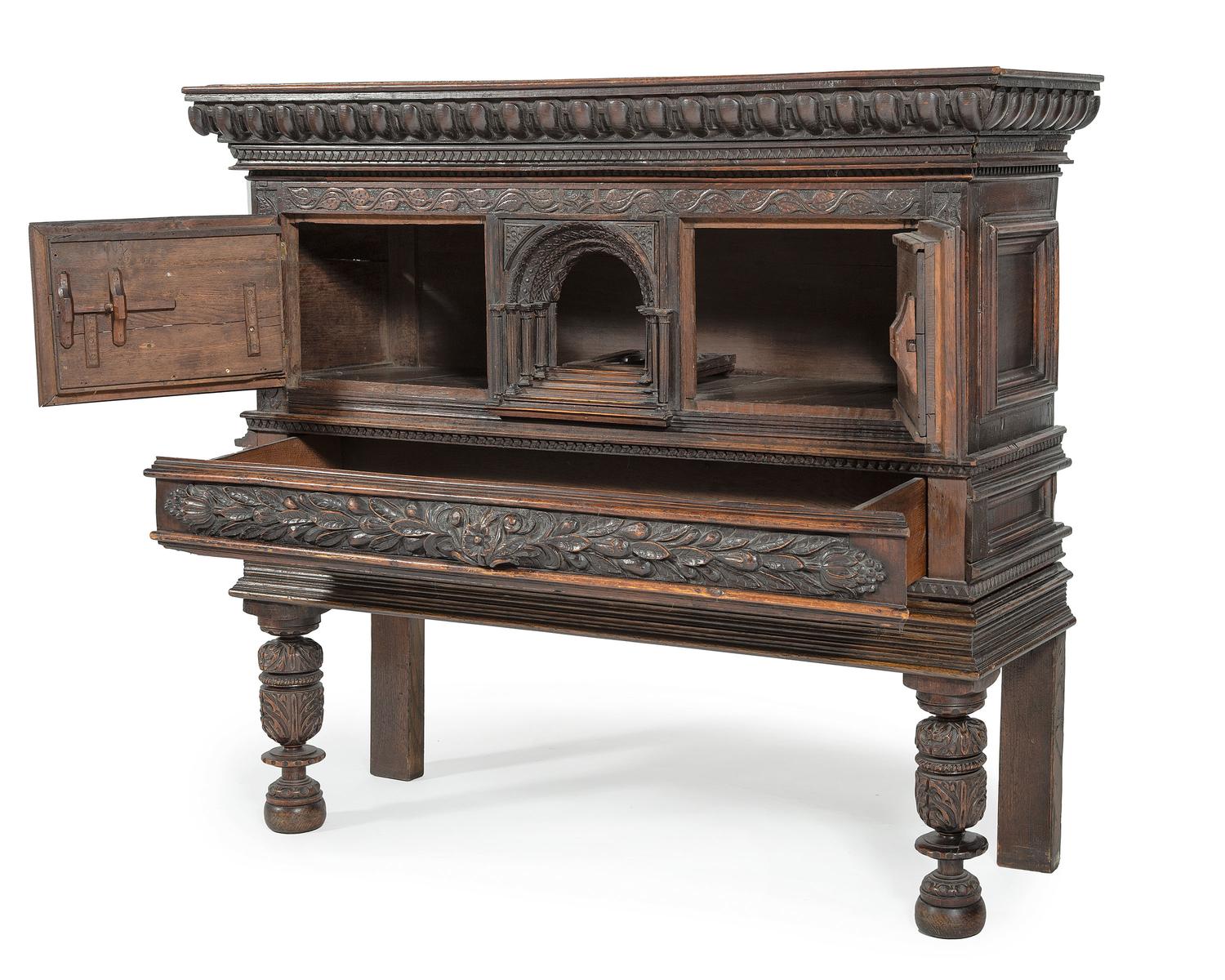 An English Gothic Revival Oak Court Cupboard
