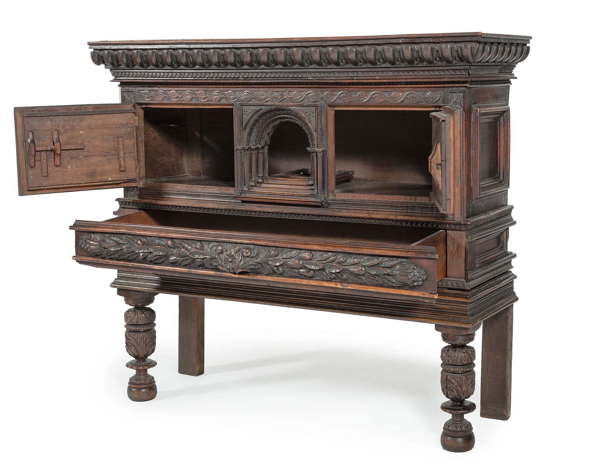 An English Gothic Revival Oak Court Cupboard