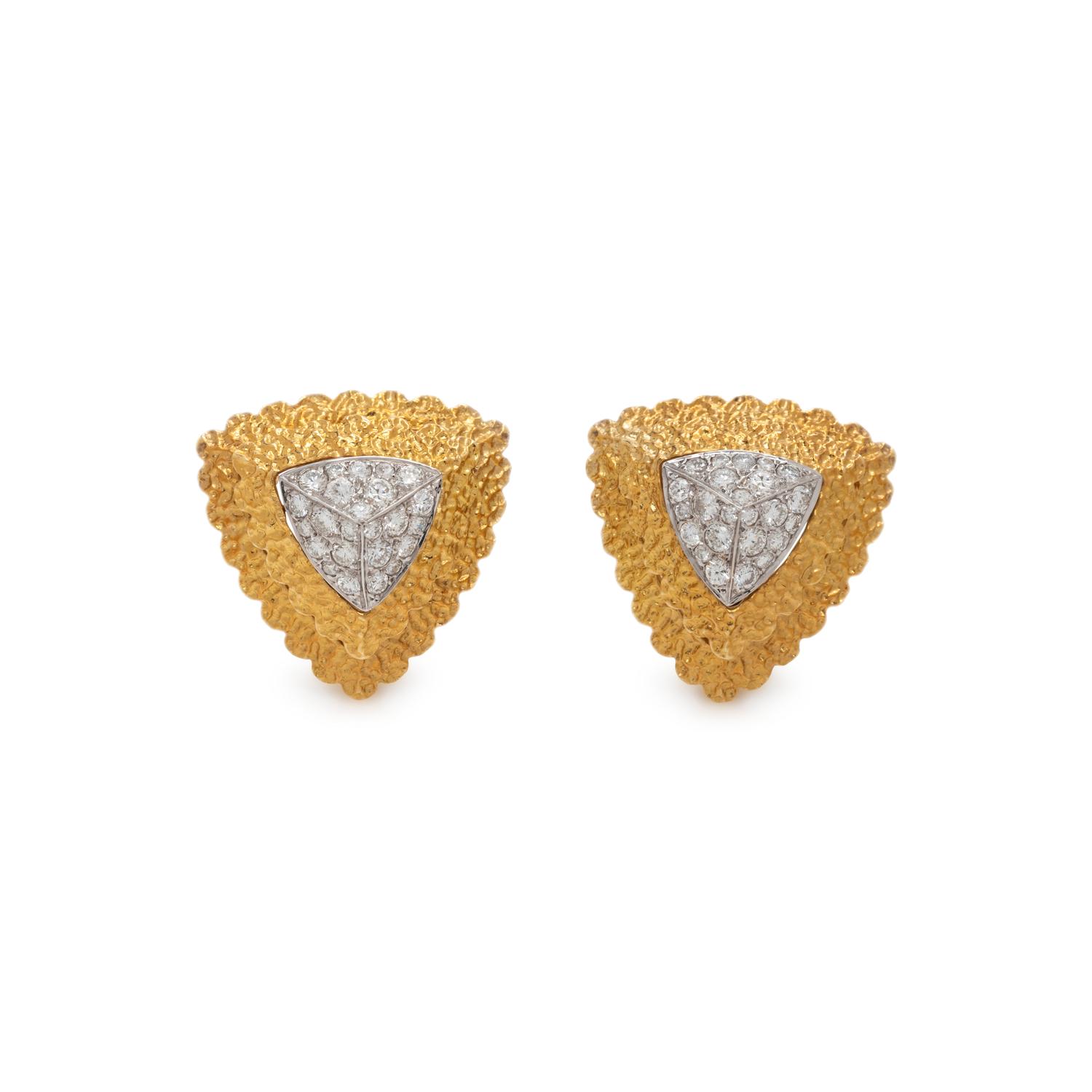 VAN CLEEF & ARPELS, YELLOW GOLD AND DIAMOND EARCLIPS